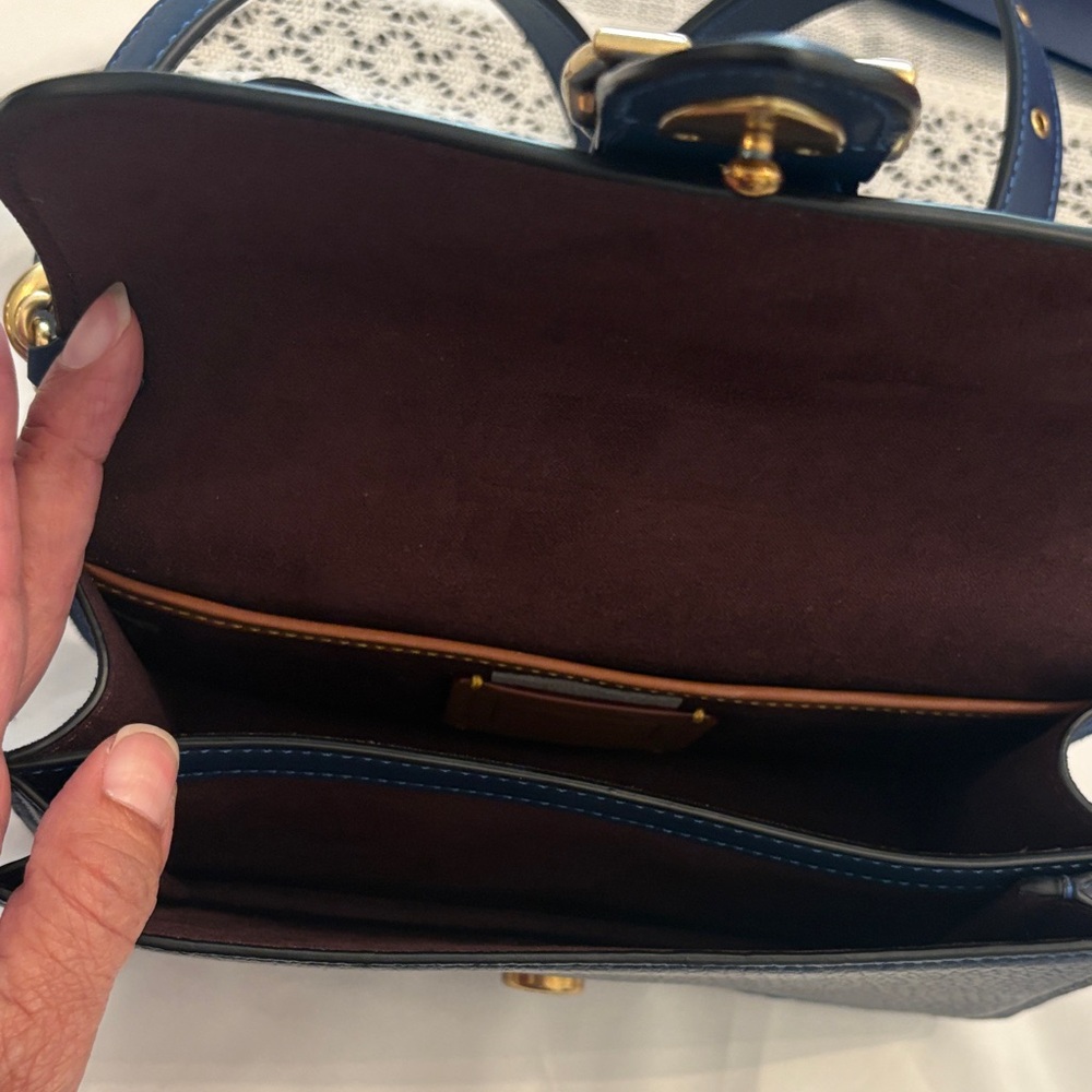 Coach Navy Leather Crossbody Bag with Gold Accents - Picture 9 of 9